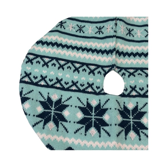 Norwegian Snowflake Knit Christmas Tabletop Tree Skirt Turquoise Teal Blue 18" - Picture 4 of 10